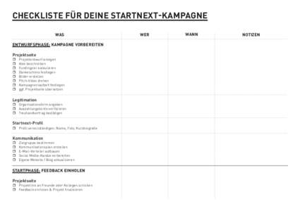 CHECKLISTE FÜR DEINE STARTNEXT-KAMPAGNE WANN .............................................................................................................................................................  WER