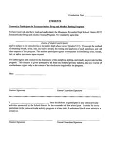 Graduation Year STUDENTS Consent to Participate in Extracurricular Drug and Alcohol Testing Program We have received, and have read and understand, the Metamora Township High School District #122 Extracurricular Drug and