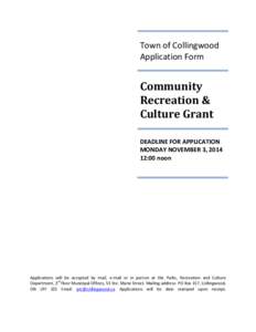 Town of Collingwood Application Form Community Recreation & Culture Grant