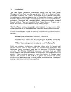 1.0  Introduction The 1999 Florida Legislature appropriated money from the Solid Waste Management Trust Fund (specific Appropriation[removed]to the Southern Waste