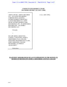 Case 1:11-cvTPG Document 31  FiledPage 1 of 27 UNITED STATES DISTRICT COURT SOUTHERN DISTRICT OF NEW YORK