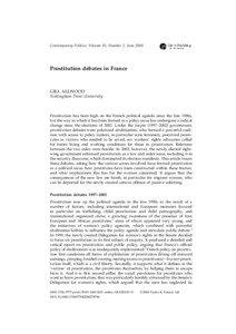 Contemporary Politics, Volume 10, Number 2, June[removed]Prostitution debates in France