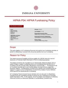 HIPAA-P04: HIPAA Fundraising Policy FULL POLICY CONTENTS Scope Policy Statement Reason for Policy