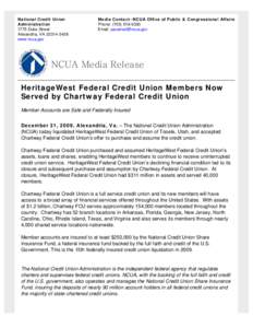 HeritageWest Federal Credit Union Members Now Served by Chartway Federal Credit Union