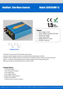 Modified Sine Wave Inverter  Model :SSM1500W-12 - -- -- - -- -- -- - -- -- - -- -- - -- -- - -- -- -- - -- -- - -- -- - -- -- - -- -- -- - -- -- - -- -- - -- -- - -- -- -- - -- -- - -- -- - -- -- - -- -- -- - -- -- - -- 