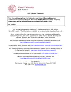 BLS Contract Collection  Title: Howard County Board of Education and Howard County Education Association/Educational Support Personnel (HCEA), Maryland State Teachers Association (MSTA), National Education Association (N