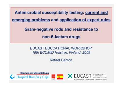 Antimicrobial susceptibility testing: current and emerging problems and application of expert rules Gram-negative rods and resistance to non-ß-lactam drugs EUCAST EDUCATIONAL WORKSHOP 19th ECCMID Helsinki, Finland, 2009