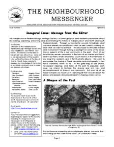 THE NEIGHBOURHOOD MESSENGER NEWSLETTER OF THE ADOLPHUSTOWN-FREDERICKSBURGH HERITAGE SOCIETY