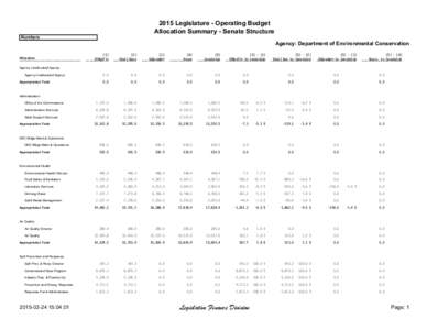 2015 Legislature - Operating Budget Allocation Summary - Senate Structure Numbers Agency: Department of Environmental Conservation [1]