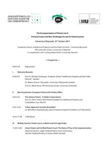The Europeanisation of Patent Law II: Practical Issues and New Challenges for the EU Patent System University of Bayreuth, 25th October 2013 Graduate School „Intellectual Property and the Public Domain“, University B