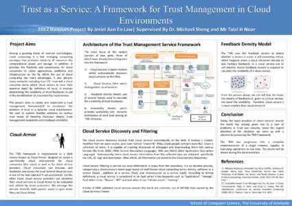 Trust as a Service: A Framework for Trust Management in Cloud Environments 2012 Honours Project By Jeriel Jian En Law| Supervised By Dr. Michael Sheng and Mr Talal H Noor Project Aims Among a growing trend of Internet te