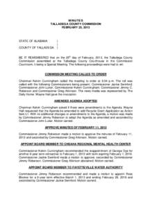 MINUTES TALLADEGA COUNTY COMMISSION FEBRUARY 25, 2013 STATE OF ALABAMA COUNTY OF TALLADEGA