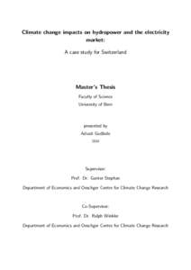 Climate change impacts on hydropower and the electricity market: A case study for Switzerland Master’s Thesis Faculty of Science