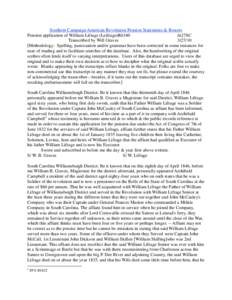 Southern Campaign American Revolution Pension Statements & Rosters Pension application of William Lifrage (Leifrage)R6340 fn27SC Transcribed by Will Graves[removed]Methodology: Spelling, punctuation and/or grammar have 