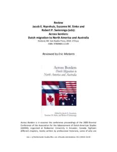 Review Jacob E. Nyenhuis, Suzanne M. Sinke and Robert P. Swierenga (eds): Across borders: Dutch migration to North America and Australia Holland, MI: Van Raalte Press, pp.