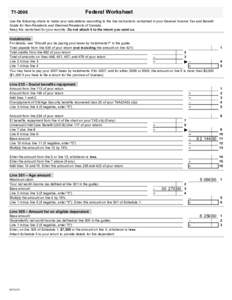 T1[removed]Federal Worksheet Use the following charts to make your calculations according to the line instructions contained in your General Income Tax and Benefit Guide for Non-Residents and Deemed Residents of Canada.