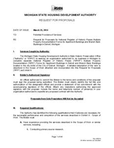 Request for Proposals for National Register of Historic Places Multiple Property Documentation Forms for Apartment Buildings and Branch Bank Buildings in Detroit, Michigan