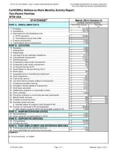 STATE OF CALIFORNIA - HEALTH AND HUMAN SERVICES AGENCY  CALIFORNIA DEPARTMENT OF SOCIAL SERVICES DATA SYSTEMS AND SURVEY DESIGN BUREAU  CalWORKs Welfare-to-Work Monthly Activity Report