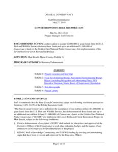 COASTAL CONSERVANCY Staff Recommendation May 27, 2010 LOWER REDWOOD CREEK RESTORATION File No[removed]Project Manager: Joel Gerwein