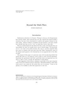 Contemporary Issues in Mathematics Education MSRI Publications Volume 36, 1999 Beyond the Math Wars JUDITH ROITMAN