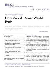 IFI INFO BRIEF March 2010 The General Capital Increase  New World – Same World