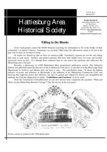 Vol.14 No.1 Spring 2011 H attiesburg Area H istorical S ociety