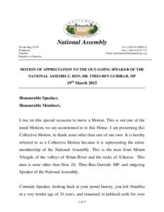 National Assembly Private Bag[removed]Windhoek Namibia Republic of Namibia