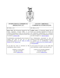 INTERNATIONAL COMMERCIAL ARBITRATION ACT LOI SUR L’ARBITRAGE COMMERCIAL INTERNATIONAL