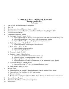 CITY COUNCIL MEETING NOTICE & AGENDA ***Tuesday, April 8, 2014*** 7:00 p.m[removed].