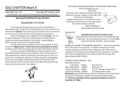 IDLE CHATTER Mark ll Newsletter No: 118 Thursday 30th October[removed]This newsletter is an initiative of the Quandialla Centenary Committee
