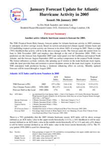 January Forecast Update for Atlantic Hurricane Activity in 2005 Issued: 5th January 2005 by Drs Mark Saunders and Adam Lea Benfield Hazard Research Centre, UCL (University College London), UK