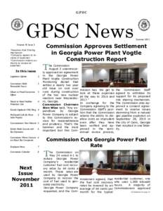 GPSC  GPSC News Commission Approves Settlement in Georgia Power Plant Vogtle