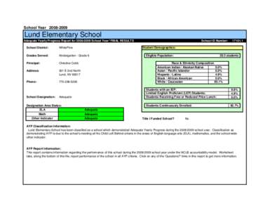 School Year[removed]Lund Elementary School Adequate Yearly Progress Report for[removed]School Year *FINAL RESULTS School District: