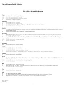 Carroll County Public Schools[removed]School Calendar August[removed]