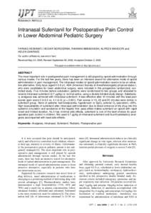 Intranasal Sufentanil for Postoperative Pain Control in Lower Abdominal Pediatric Surgery