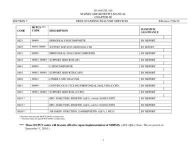 [removed]CH. 101 MAINECARE BENEFITS MANUAL CHAPTER III FREE-STANDING DIALYSIS SERVICES  SECTION 7