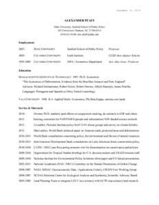 December 10, 2014  ALEXANDER PFAFF Duke University, Sanford School of Public Policy 302 Towerview; Durham, NC; 