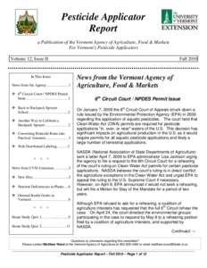 Pesticide Applicator Report __________________________________________________________________________________________  a Publication of the Vermont Agency of Agriculture, Food & Markets
