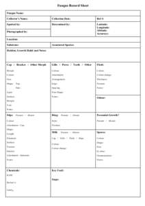 Fungus Record Sheet Fungus Name: Collector’s Name: Collection Date: