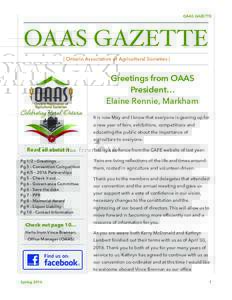 OAAS GAZETTE  OAAS GAZETTE | Ontario Association of Agricultural Societies |  Greetings from OAAS