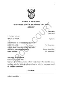 1  REPUBLIC OF SOUTH AFRICA IN THE LABOUR COURT OF SOUTH AFRICA, CAPE TOWN JUDGMENT Reportable