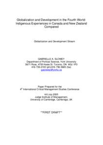 Globalization and Development in the Fourth World: Indigenous Experiences in Canada and New Zealand Compared Globalization and Development Stream