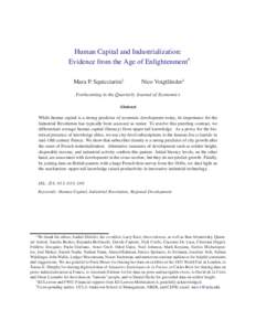 Human Capital and Industrialization: Evidence from the Age of Enlightenment∗ Mara P. Squicciarini† Nico Voigtländer‡