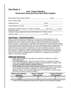 Fact Sheet: 6 Lead / Copper Sampling Nontransient Noncommunity Public Water Supplies Water Supply Serial Number (WSSN)  Well #