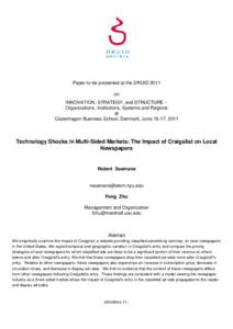 Paper to be presented at the DRUID 2011 on INNOVATION, STRATEGY, and STRUCTURE Organizations, Institutions, Systems and Regions at Copenhagen Business School, Denmark, June 15-17, 2011