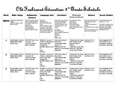 rd  Old Fashioned Education 3 Grade Schedule Week TEXTS
