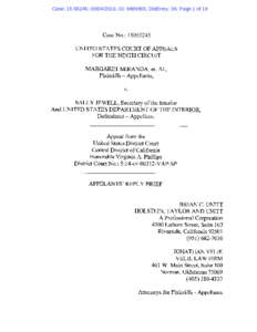 Case: , , ID: , DktEntry: 39, Page 1 of 19  Case No.: UNITED STATES COURT OF APPEALS FOR THE NINTH CIRCUIT MARGARET MIRANDA; et. Al.,