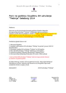 1. Bosansko–Hercegovačko udruženje ”Trebinje” Geteborg Izvršni Odbor  Poziv na godišnju Skupštinu BH udruženja