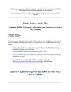 Alaska / Arctic Ocean / West Coast of the United States / Shellfish poisoning / Vaccinate Alaska Coalition / Health / Epidemiology / Public health