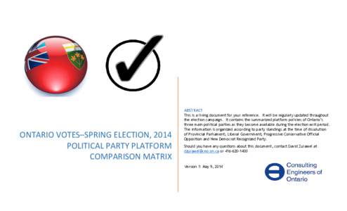 ONTARIO VOTES–Spring election, 2014 Political Party Platform Comparison matrix